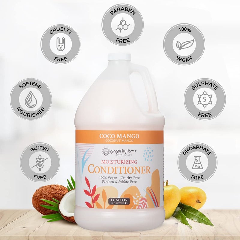 Ginger Lily Farms Botanicals Moisturizing Conditioner for All Hair Types, Coco Mango, 100% Vegan & Cruelty-Free, Coconut Mango Scent, 1 Gallon Refill - Image 4